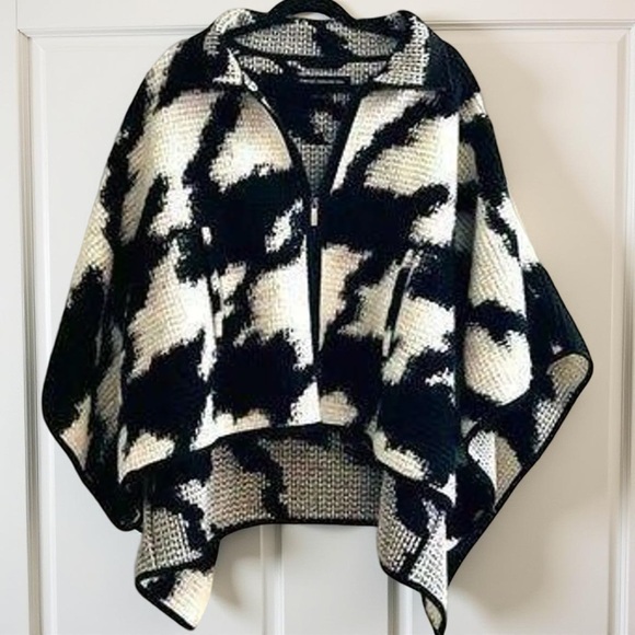 Women’s French Connection Wool Black White Cape Jacket Sweater - Picture 11 of 14